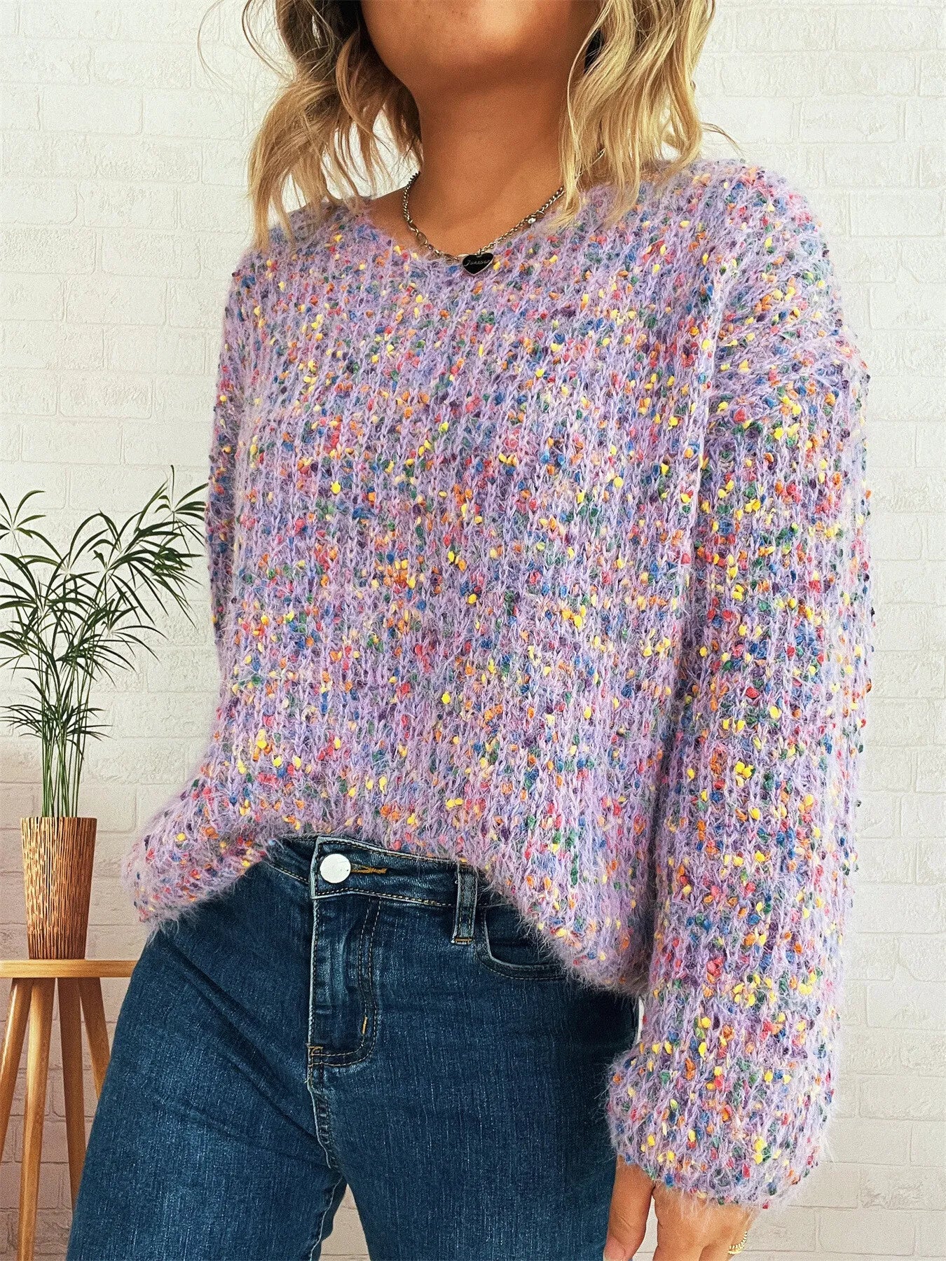 Colorful Long Sleeve Sweater - -