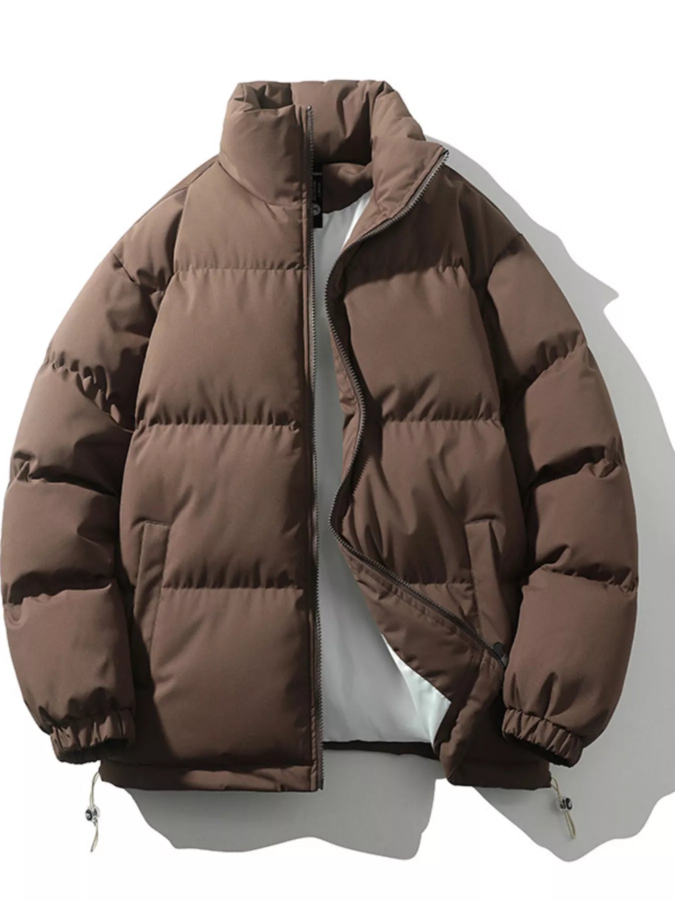 Men's Full Size Padded Zip Up Puffer Jacket Plus Size - Brown -