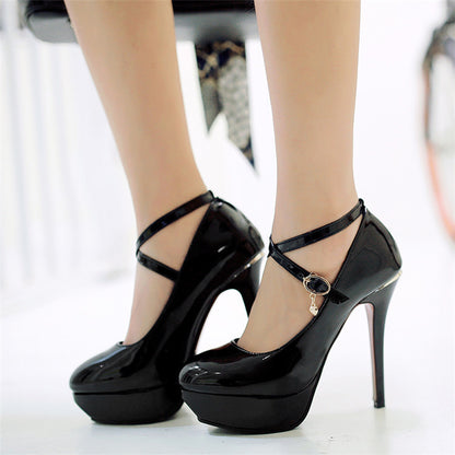 Chic High Heel Platforms with Buckle - - heels