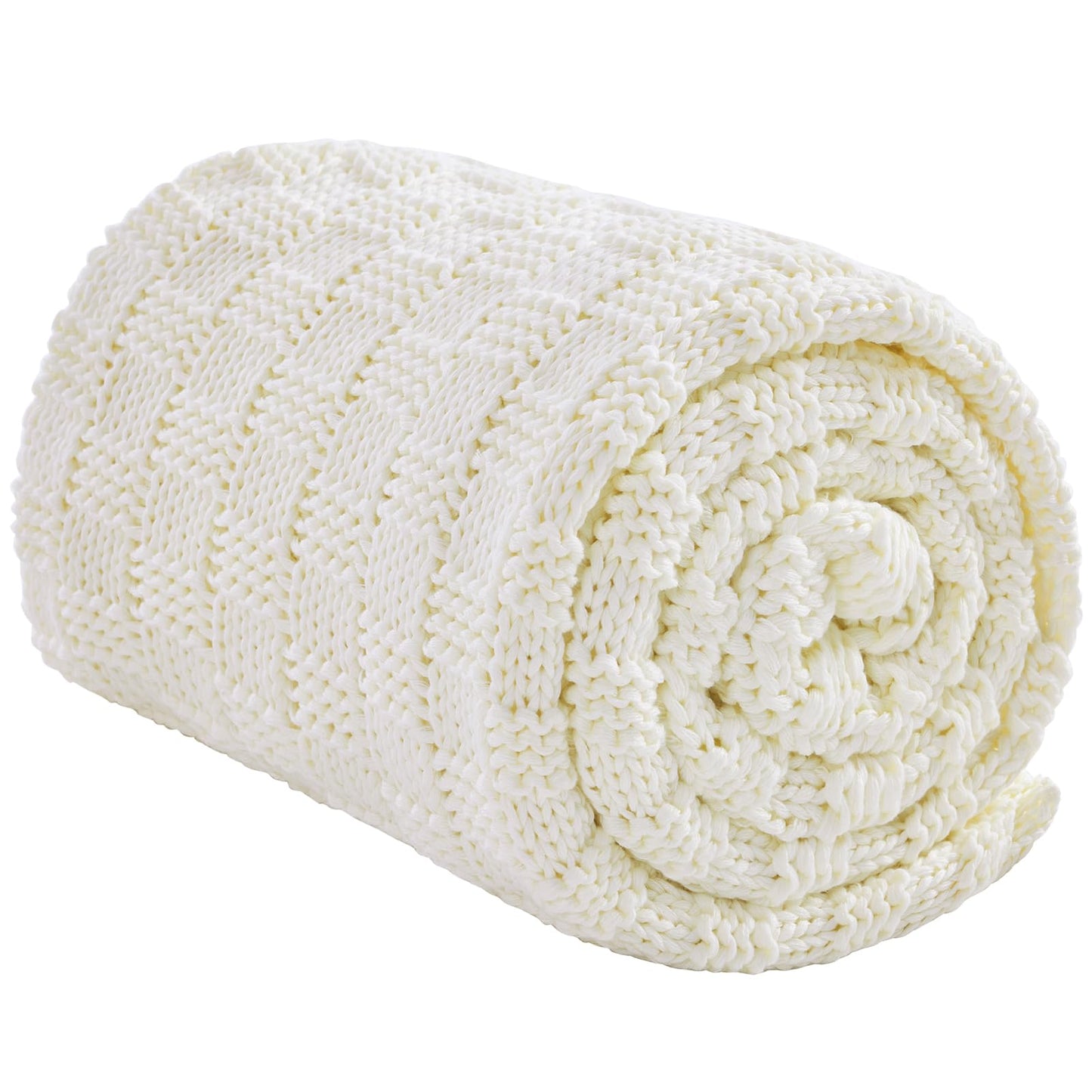 Wellfeel Chunky Knitted No Beads Weighted Blanket - Ivory White 50"x60", 10lb - blanket