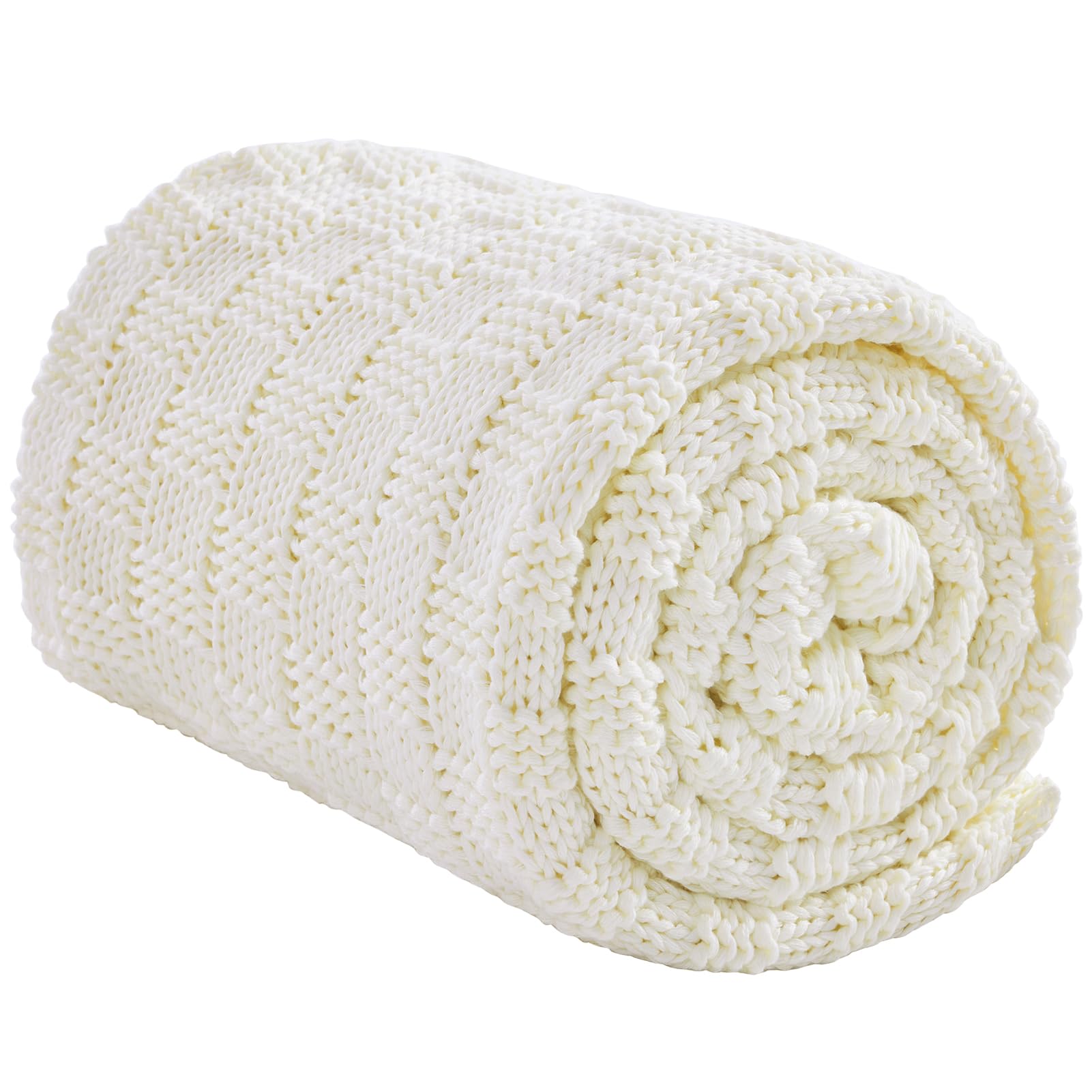 Wellfeel Chunky Knitted No Beads Weighted Blanket - Ivory White 50"x60", 10lb - blanket