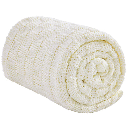 Wellfeel Chunky Knitted No Beads Weighted Blanket - Ivory White 50"x60", 10lb - blanket