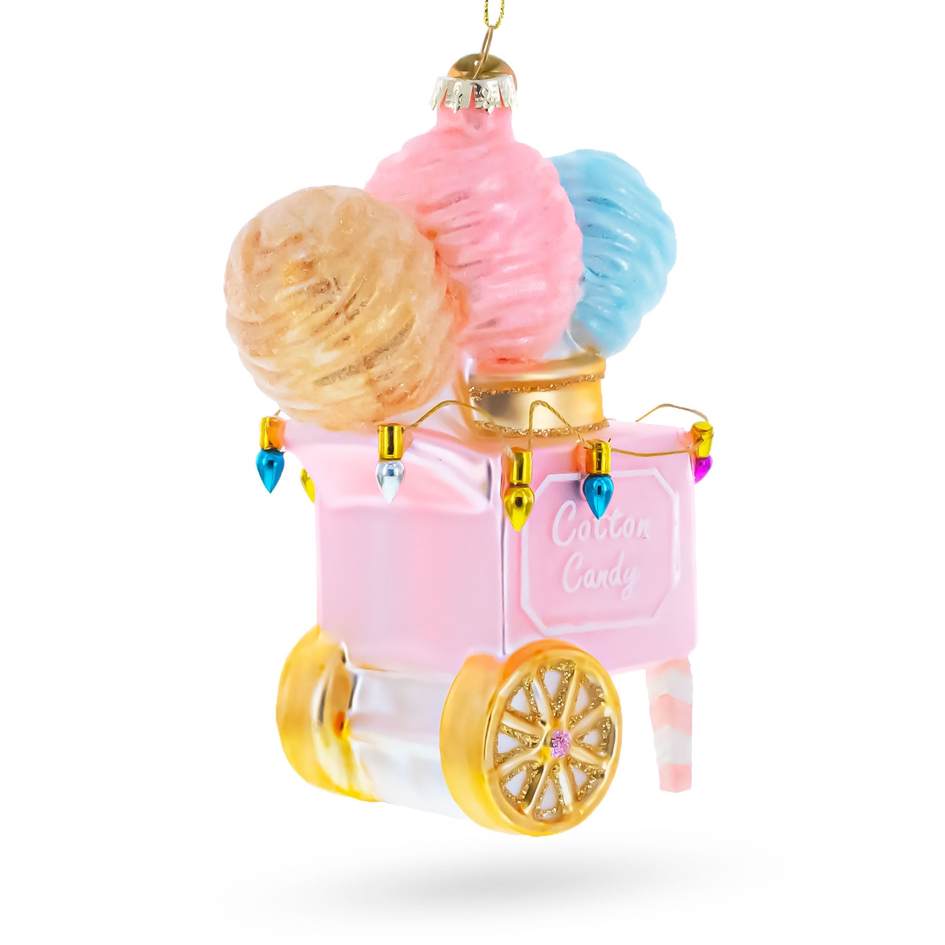 Cotton Candy Cart with Holiday Lights Glass Christmas Ornament - - Christmas Ornaments > Food > Desserts
