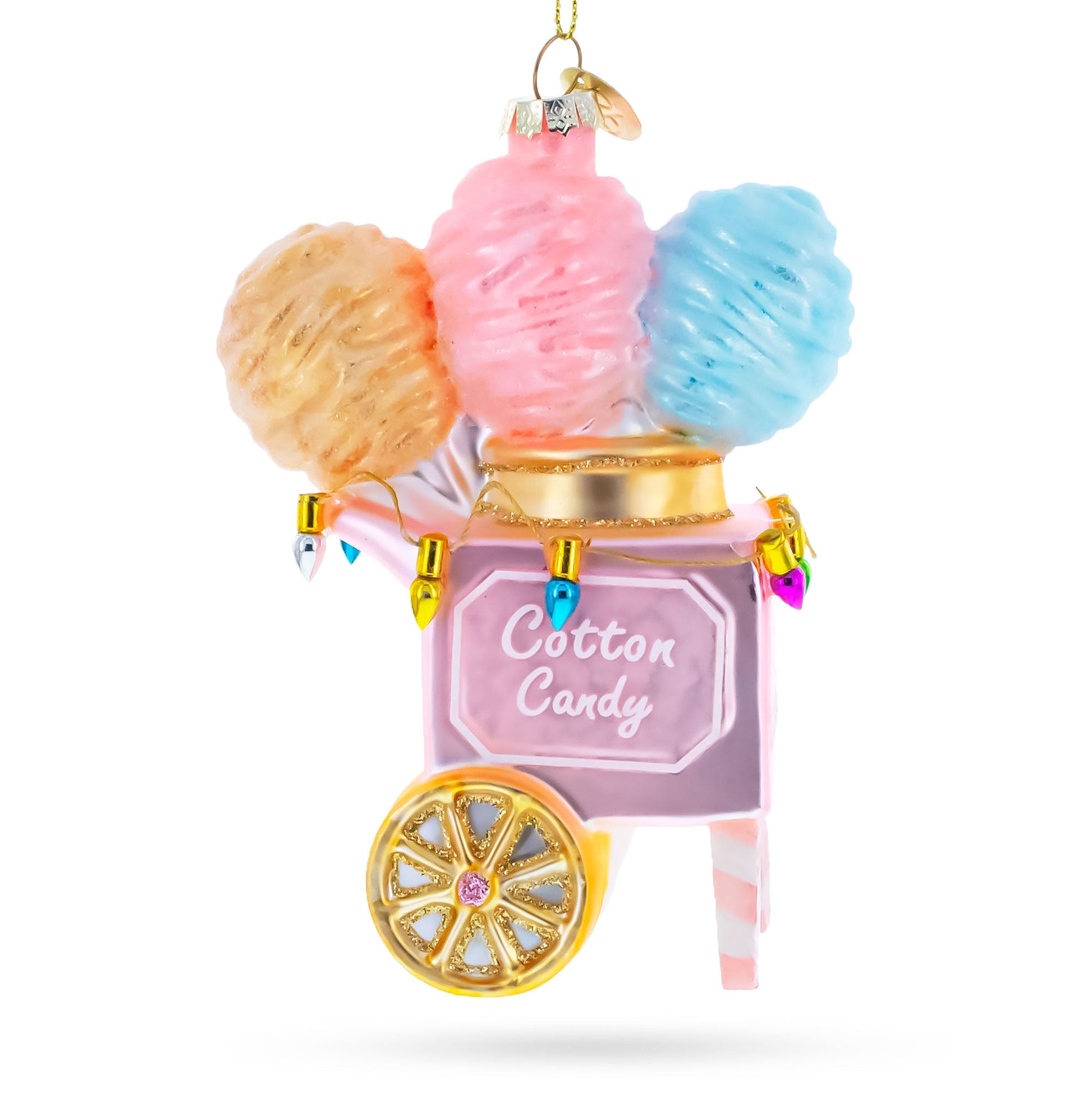 Cotton Candy Cart with Holiday Lights Glass Christmas Ornament - - Christmas Ornaments > Food > Desserts