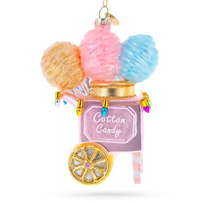 Cotton Candy Cart with Holiday Lights Glass Christmas Ornament - - Christmas Ornaments > Food > Desserts
