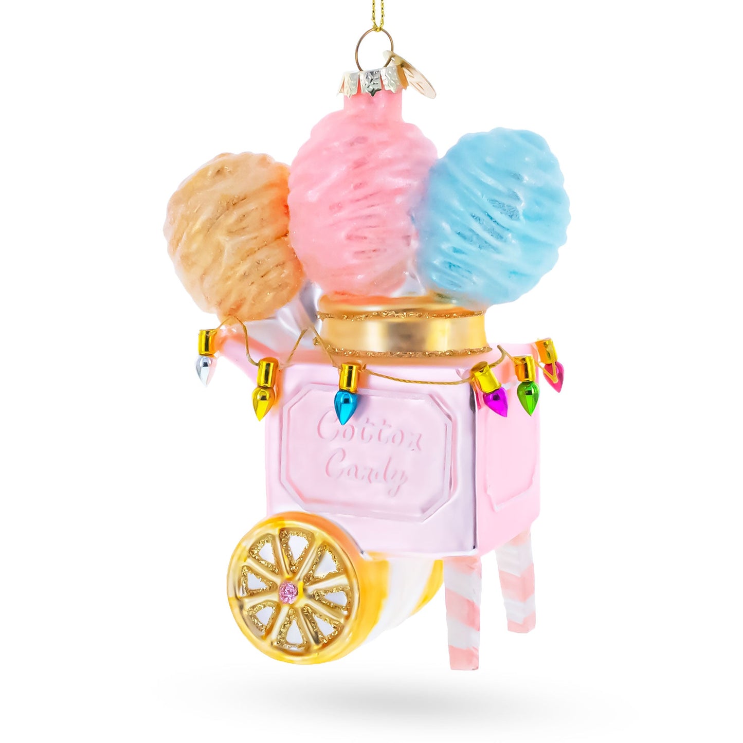 Cotton Candy Cart with Holiday Lights Glass Christmas Ornament - - Christmas Ornaments > Food > Desserts