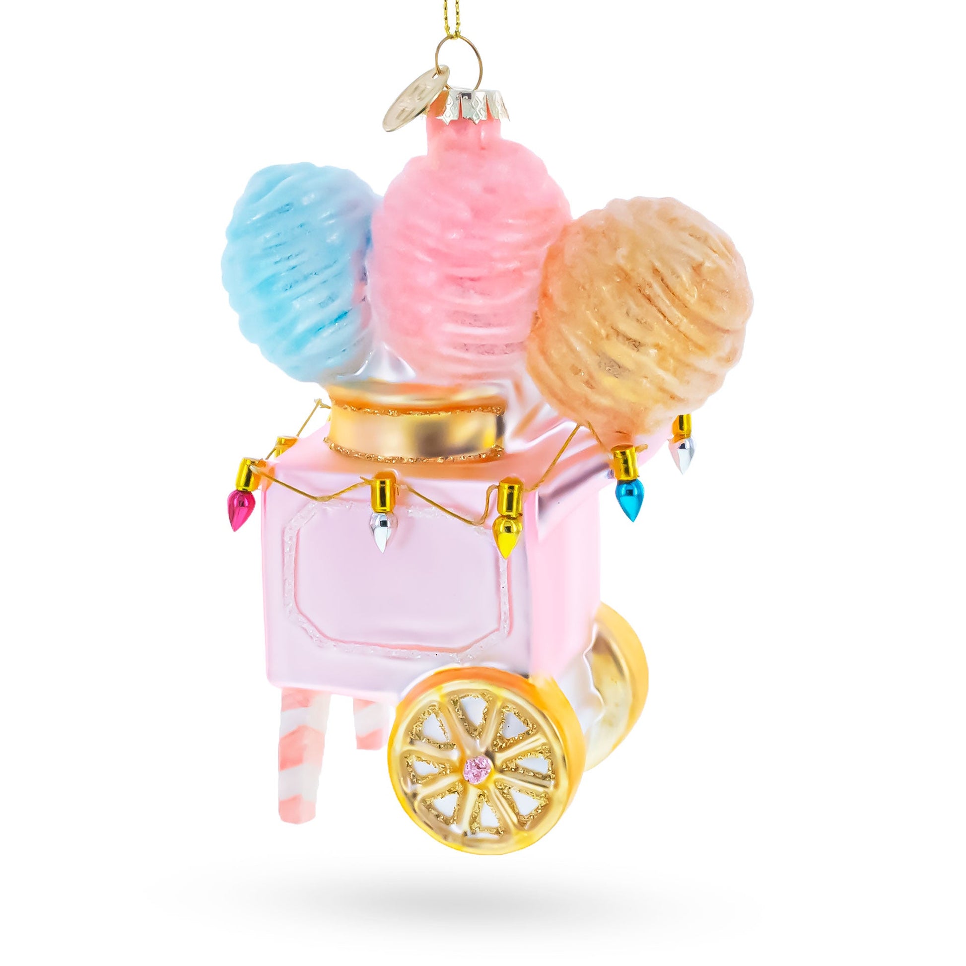 Cotton Candy Cart with Holiday Lights Glass Christmas Ornament - - Christmas Ornaments > Food > Desserts