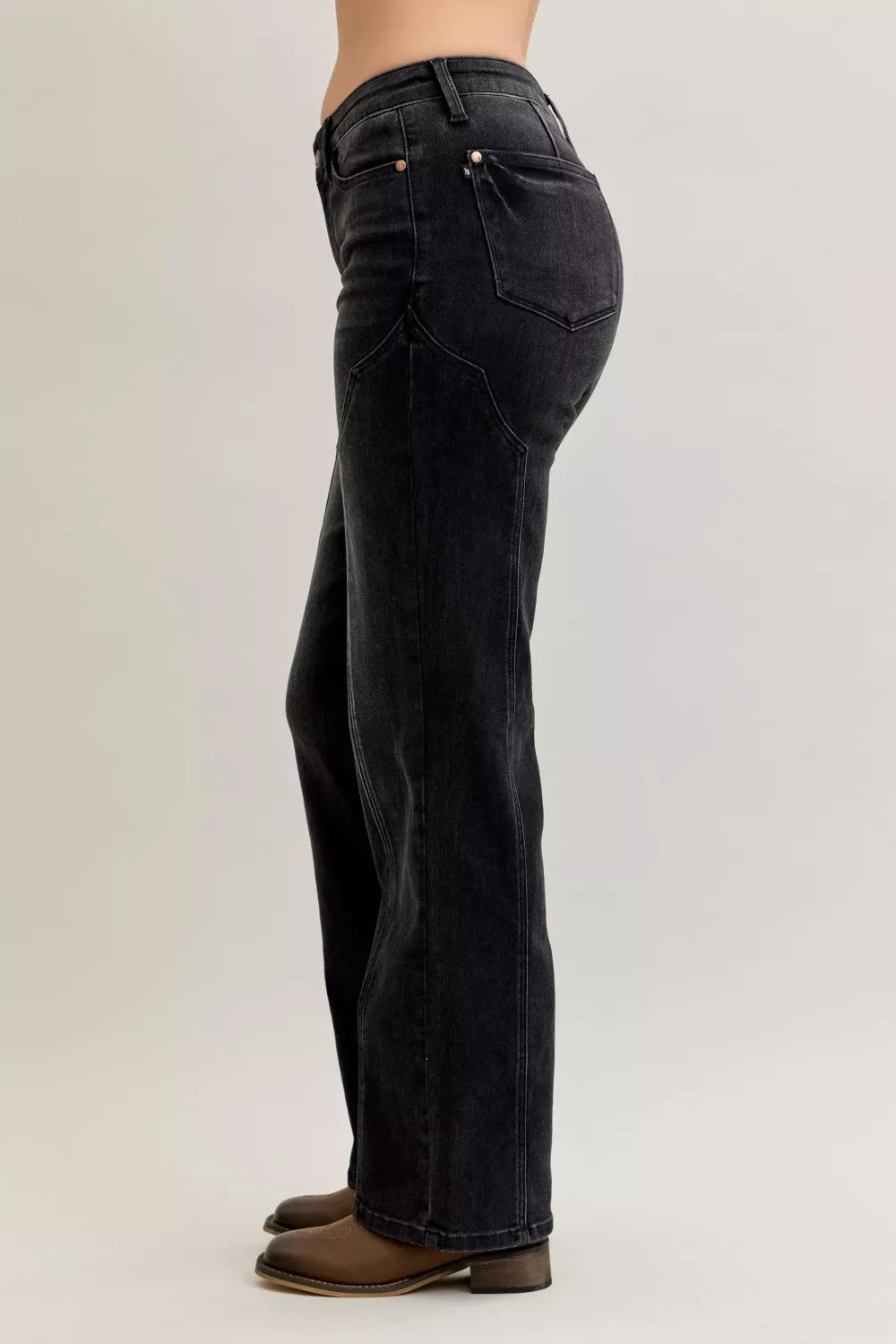 Judy Blue Mid Rise Western Seam Detail Straight Leg Jeans - - jeans