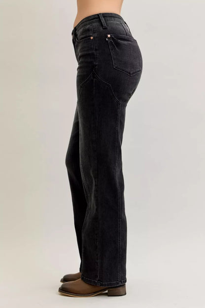 Judy Blue Mid Rise Western Seam Detail Straight Leg Jeans - - jeans