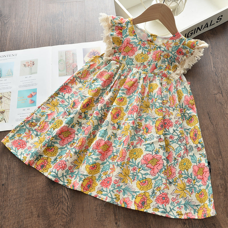 Cute Retro Print Sleeveless Dress for Girls - colorful 110cm - baby dress