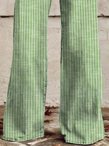 Colored Striped High-Waisted Wide Leg Jeans - - jeans