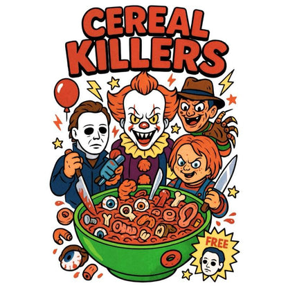 Cereal Halloween Characters T-Shirt – Custom Spooky Cartoon Tee, Black Short Sleeve Shirt for Men & Women - Cereal Killers - T-shirt