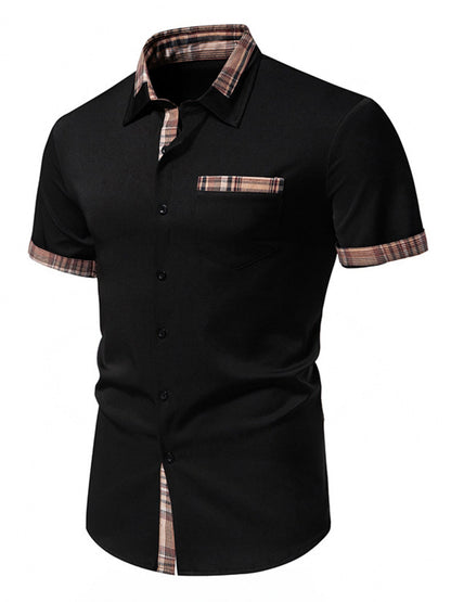 Men's Short Sleeve Plaid Trim Shirt - -