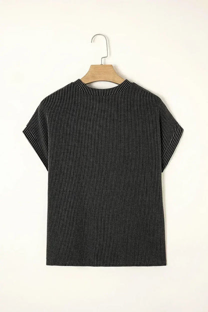Pink Corded Colorblock Pocket Crew Neck T Shirt - - T Shirts