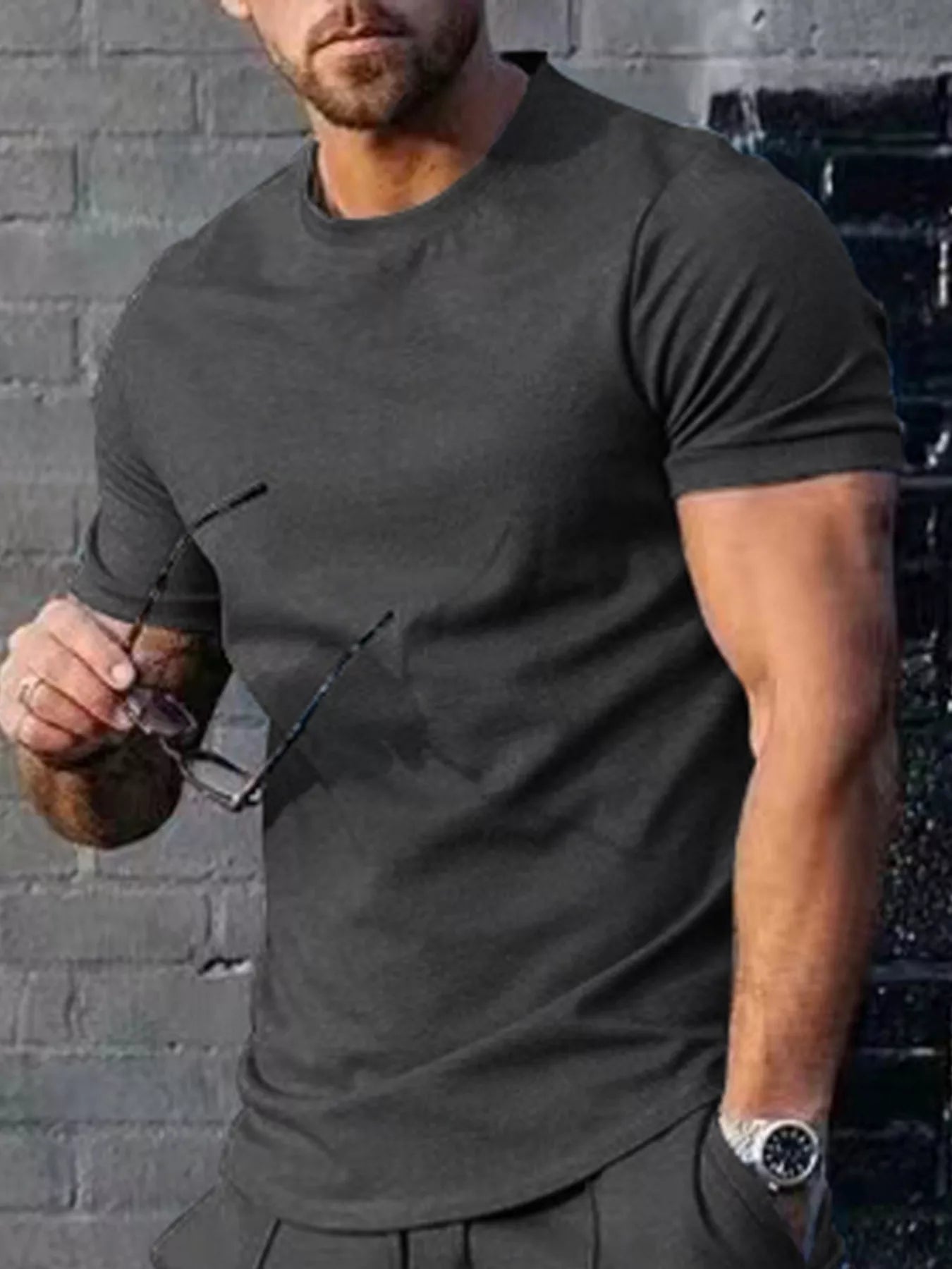 Men's Plus Size Solid Color Casual T-Shirt - Dark Gray -