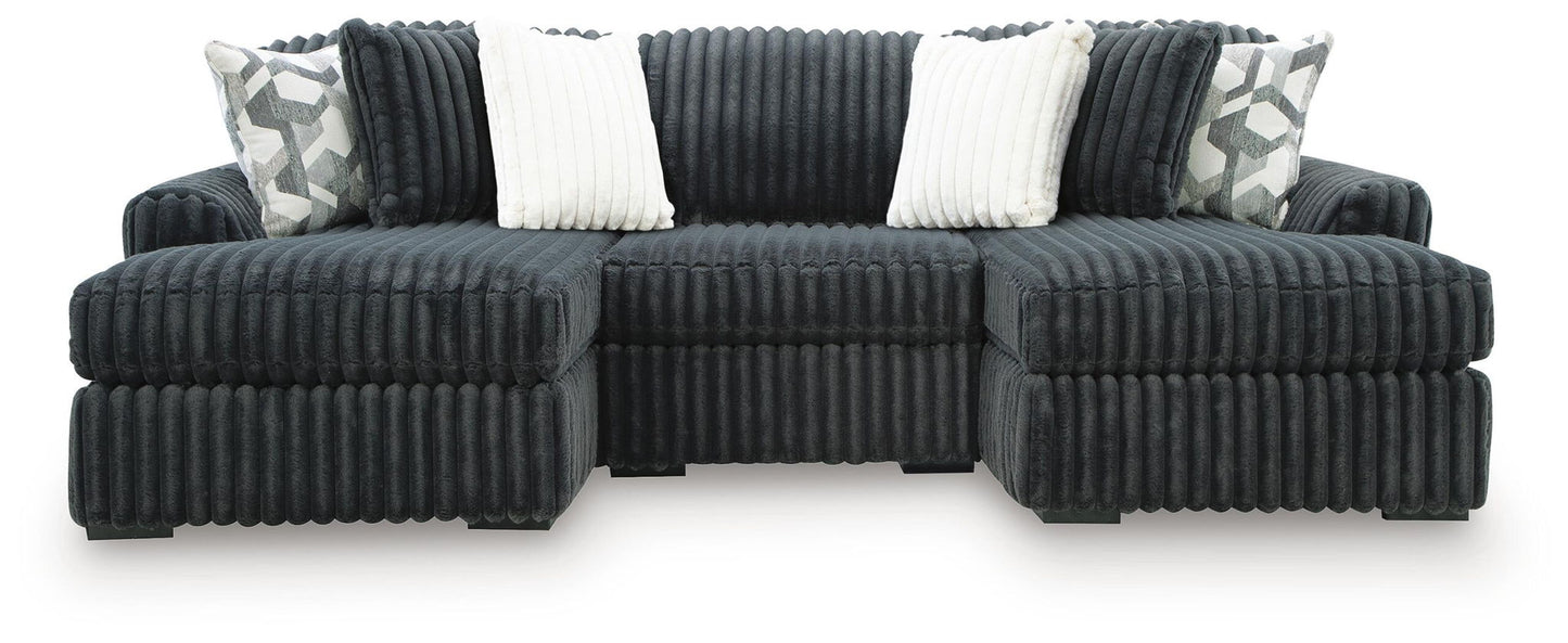 Midnight-Madness - Sectional - Dark Gray 3 Pc. Double Chaise Sectional With Armless Chair - Stationary Sectionals