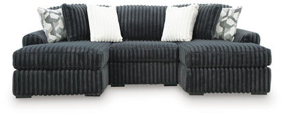 Midnight-Madness - Sectional - Dark Gray 3 Pc. Double Chaise Sectional With Armless Chair - Stationary Sectionals