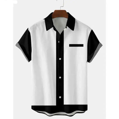 50s Rockabilly Shirts Male Short Sleeve Retro Button-Down Shirts