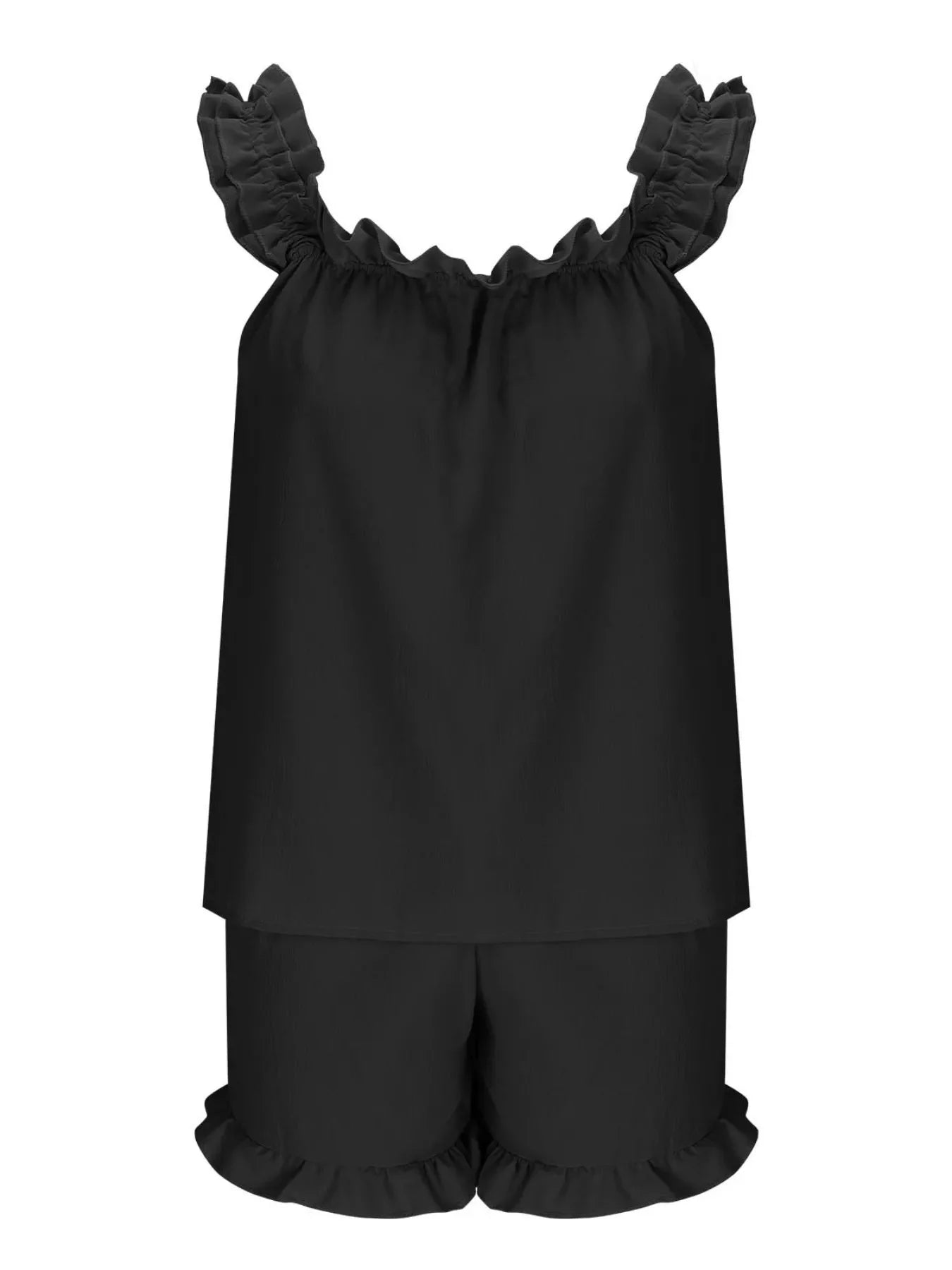 Ruffle Trim Sleeveless Top and Shorts Set- Shopimist- {{Product type}}