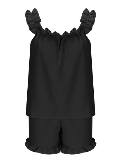 Ruffle Trim Sleeveless Top and Shorts Set- Shopimist- {{Product type}}