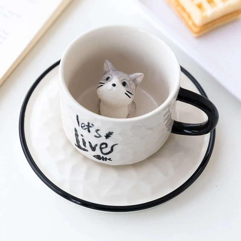 Cute Cat Relief Ceramics Mug - Kia Day Design