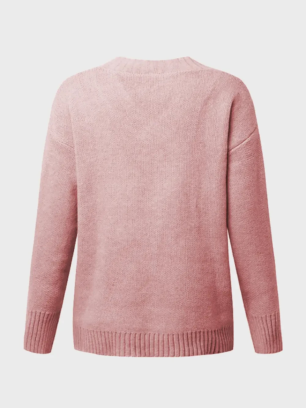 V-Neck Long Sleeve Knit Top - -