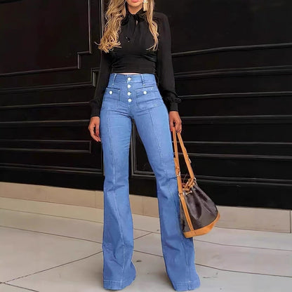 Women's Patchwork Jeans Slim Fit Slimming Stretch Flared Pants See size chart under “more details” - Light Blue - Bottoms