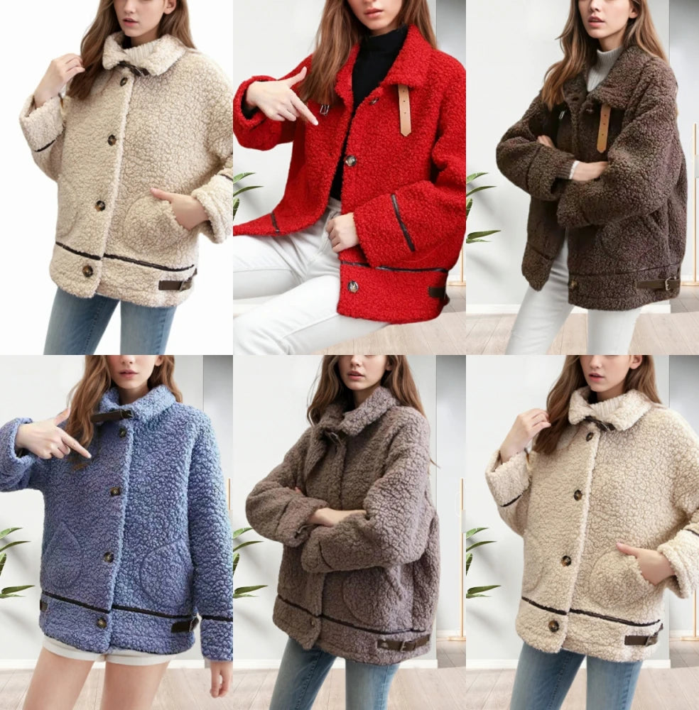 Fleece Solid Color Button Outerwear Warm for Women Coat