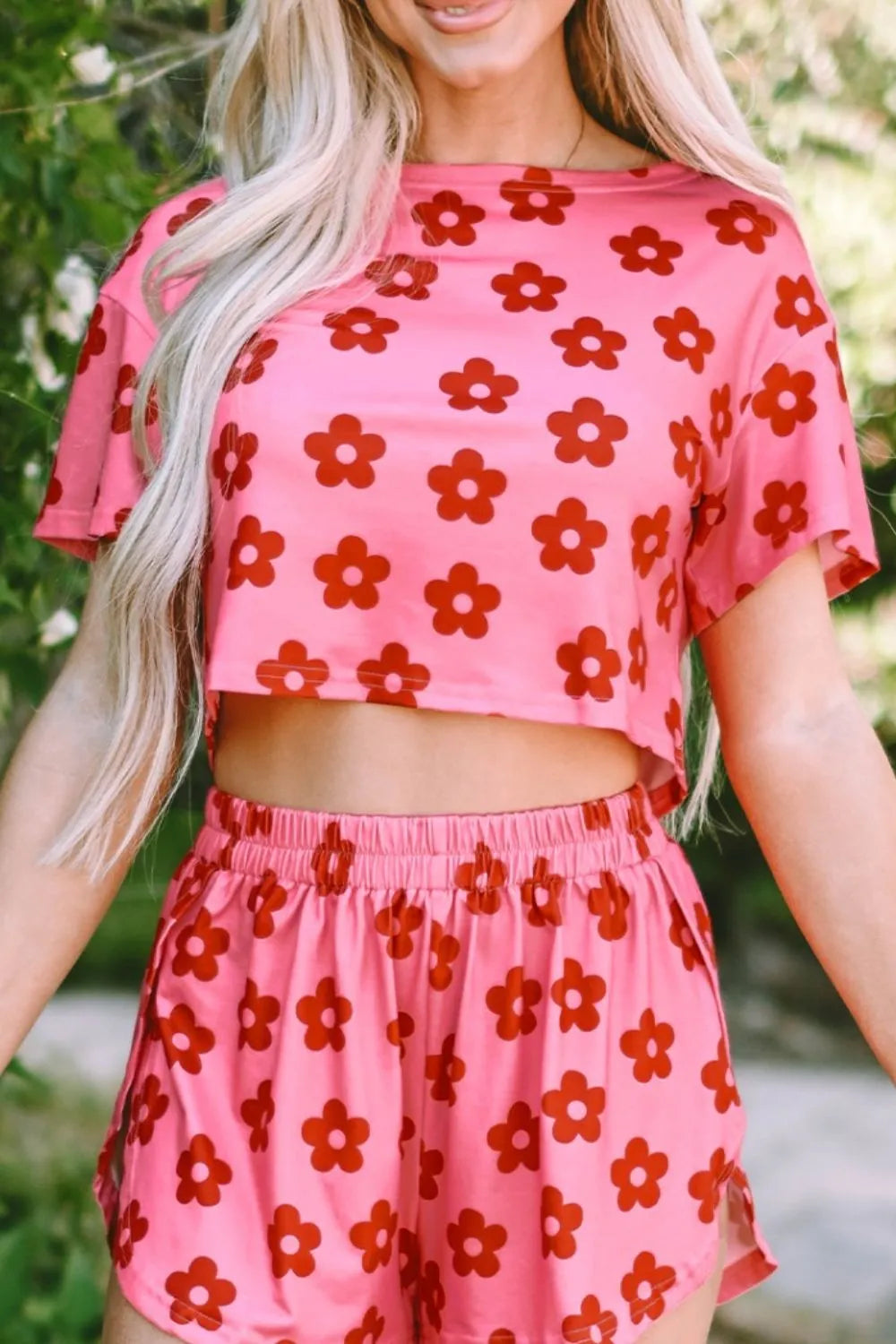 Floral Cropped Tee and Shorts Lounge Set- Shopimist- {{Product type}}
