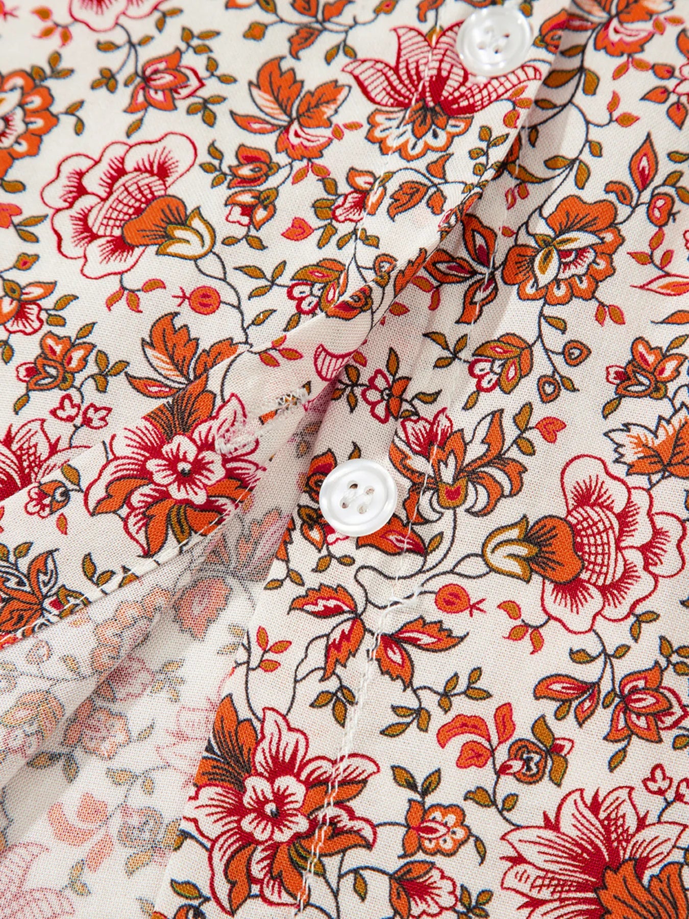 Floral Long Sleeve Button Down Blouse - -