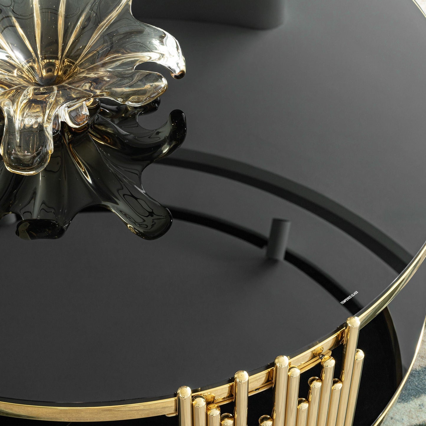 Elegant Round Table With Double Layer Tempered Glass Top And Stainless Steel Frame For Living Room - - Side Tables