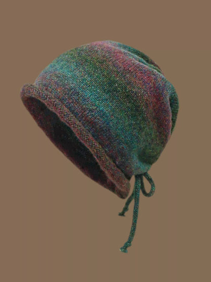 Colorful Knitted Tie-Dye Beanie Hat - Plum Purple One Size -