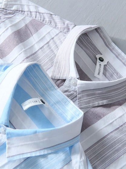 Men's Plus Size Striped Button Up Long Sleeve Shirt - -