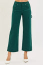 RISEN Tummy Control High Rise Crop Wide No Waist Band Pants - HUNTER GREEN - jeans
