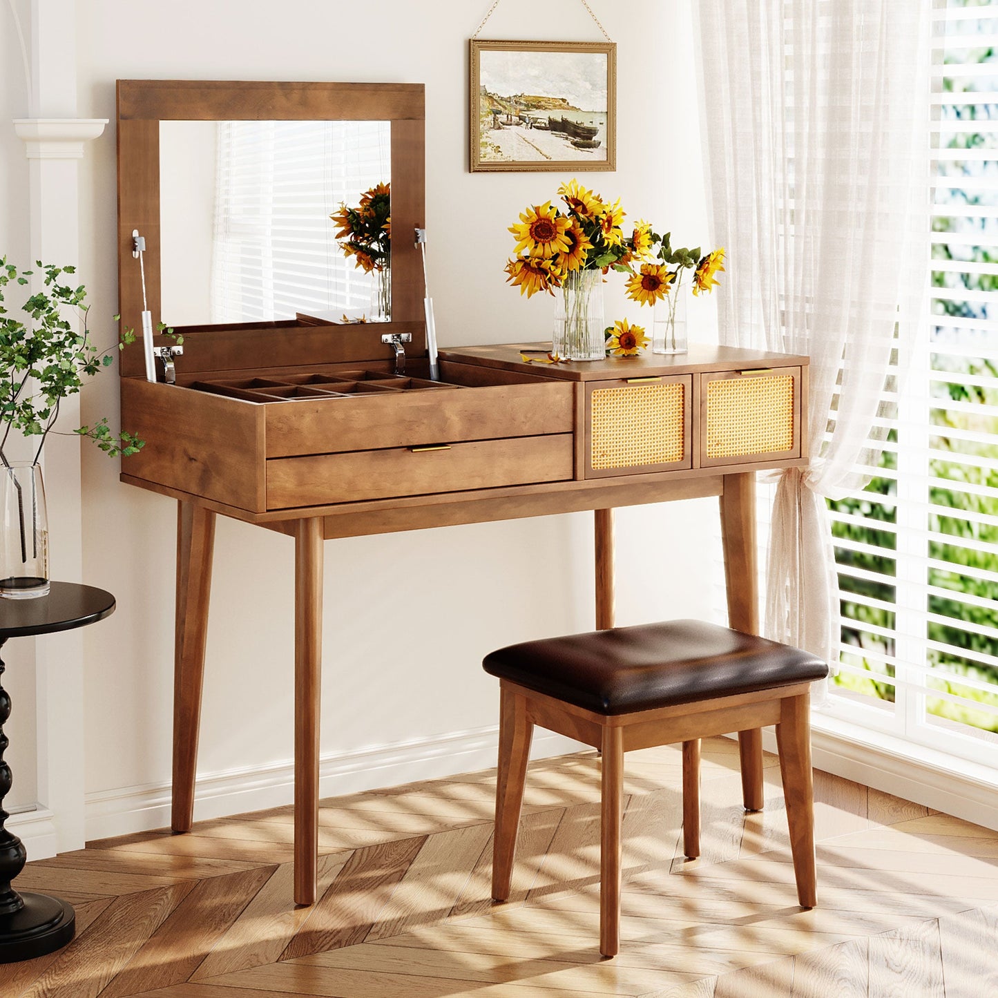 Classic Wood Flip-Top Vanity & Stool Set (43" Width) - - Table