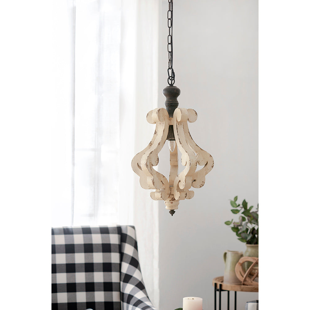 Farmhouse White Wood Ceiling Light - - light