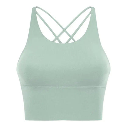 Comfort Full Support Padded Wire Free Cross Back Yoga Sports Bra Seamless light green