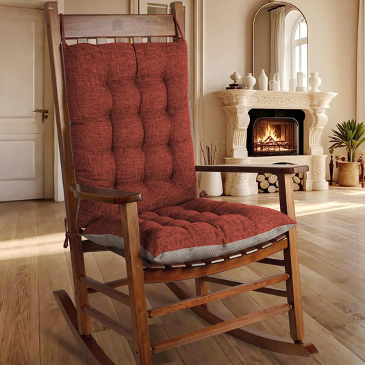 OVOV Non-Slip Rocking Chair Cushion Extra Large Chair Pads with High Back Linen Cushion for Rocking Chair Set of 2 Brick Kia Day Design