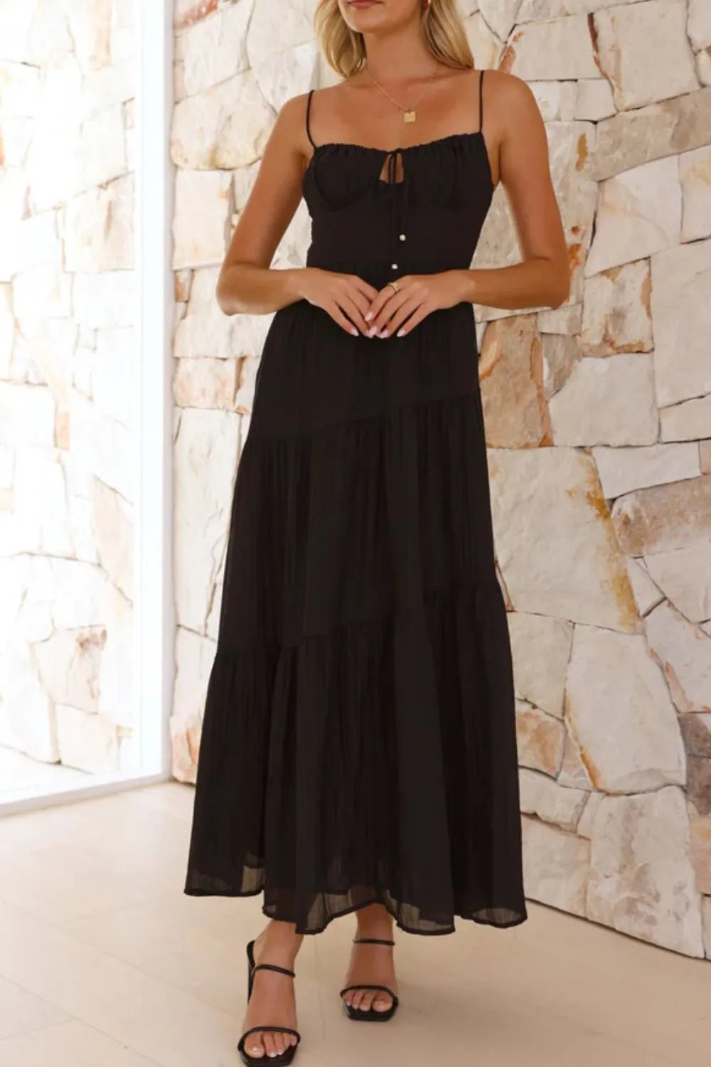 Ruched Smocked Back Cami Dress - -