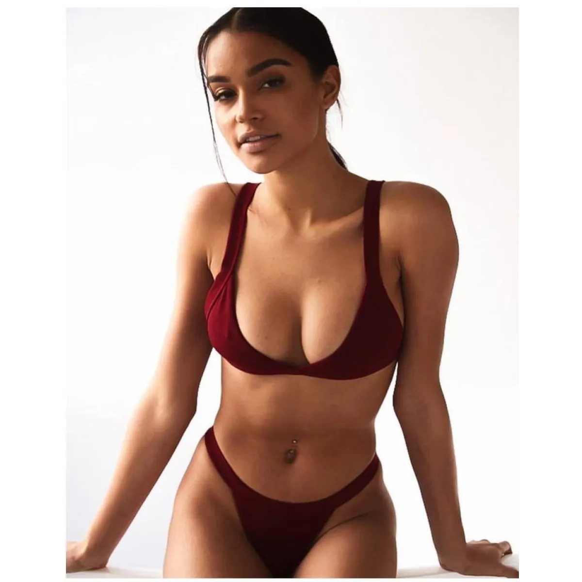 Deep-V Bikini Swimsuit - -