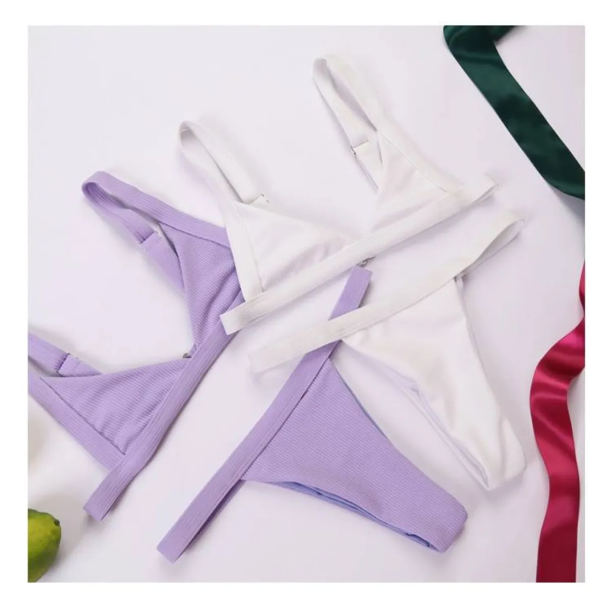 Deep-V Bikini Swimsuit - -