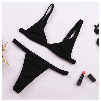 Deep-V Bikini Swimsuit - -