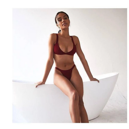 Deep-V Bikini Swimsuit - -