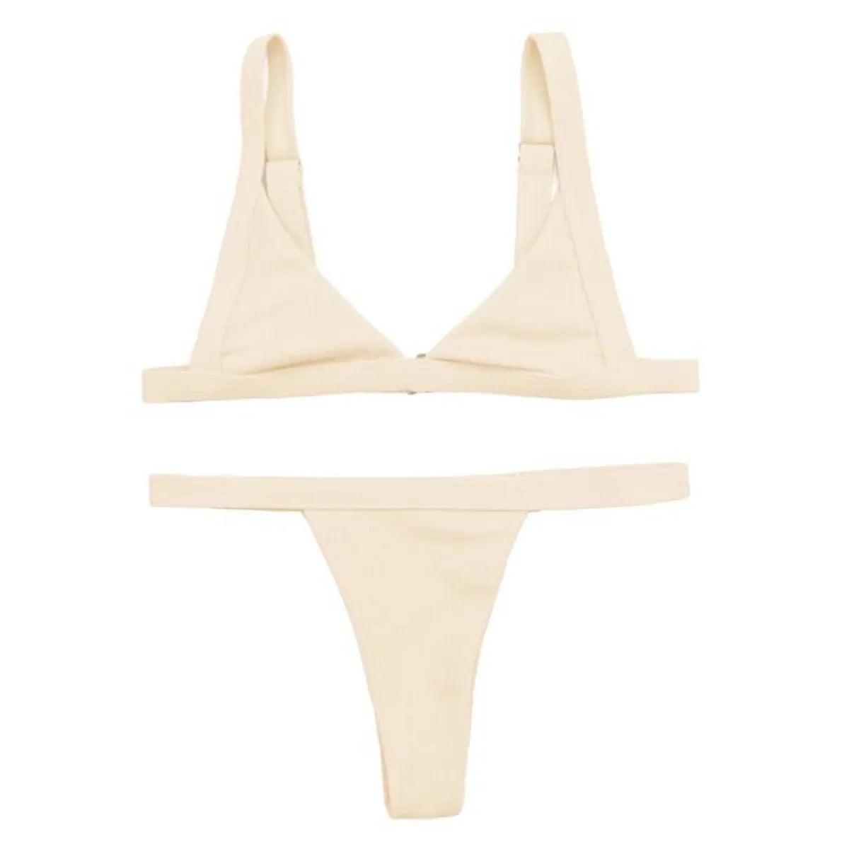 Deep-V Bikini Swimsuit - Beige -