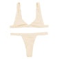 Deep-V Bikini Swimsuit - Beige -
