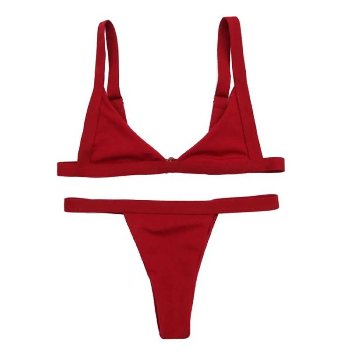 Deep-V Bikini Swimsuit - Red -
