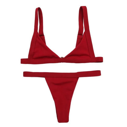 Deep-V Bikini Swimsuit - Red -