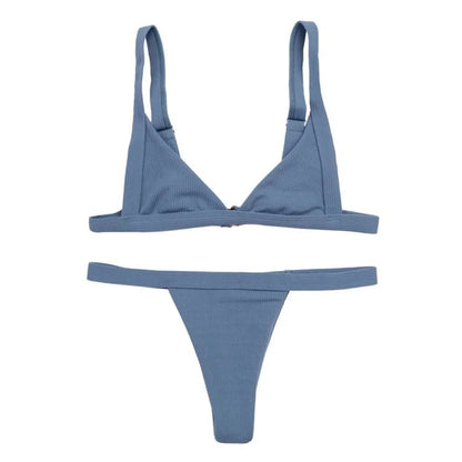 Deep-V Bikini Swimsuit - Blue -