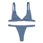 Deep-V Bikini Swimsuit - Blue -