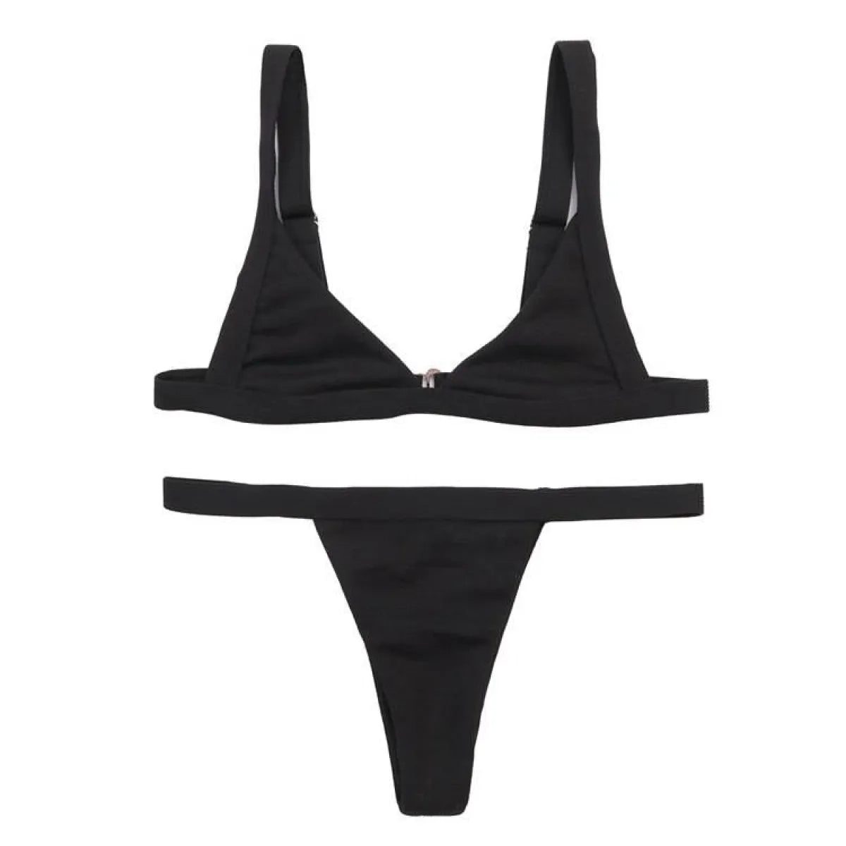 Deep-V Bikini Swimsuit - Black -